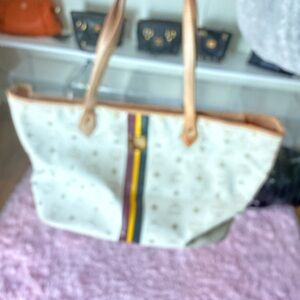 Low start MCM Cream Tote with Multicolor Center Stripe